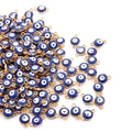 Blue evil eye enamel connector charms with double loops in gold-plated alloy - Diameter 8mm (10 Pieces/Pack) / Royal Blue Double Hook