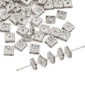 Silver square spacer beads with crystal rhinestones for DIY jewelry and bracelets - Style #08 / 6x6mm (10 Pieces/Pack) / Silver