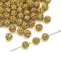 Golden hollow flower ball bead with colorful rhinestones for DIY jewelry making - Style #01 / 6mm (10 Pieces/Pack) / Gold
