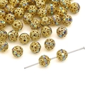 Hollow gold flower ball charm with colorful rhinestones for DIY jewelry making - Style #02 / 8mm (10Pcs/Pack) / Gold