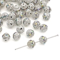 Silver hollow flower bead with colorful AB rhinestones for DIY bracelet making - Style #02 / 8mm (10Pcs/Pack) / Silver