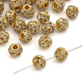 Golden hollow spacer bead with sparkling rhinestones for DIY jewelry making - Style #03 / 8mm (5 Pieces/Pack) / Gold