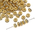 Golden rhinestone spacer beads for DIY jewelry making with sparkling crystal inserts - Style #04 / 6mm / Gold