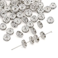 Silver rondelle spacer beads with clear crystals for DIY jewelry bracelet making - Style #04 / 6mm / Silver