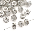 Silver rondelle charm spacer beads with cubic zirconia for DIY jewelry making - Style #06 / 8mm (5 Pieces/Pack) / Silver