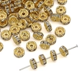 Golden rondelle spacer beads with clear rhinestones for DIY jewelry and bracelets - Style #05 / 8mm / Gold