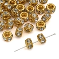 Golden rhinestone spacer beads with large holes for DIY jewelry and bracelets making - Style #07 / 10mm (5 Pieces/Pack) / Gold