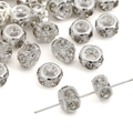 Silver cylinder spacer bead with inlaid crystals for DIY jewelry bracelet making - Style #07 / 10mm (5 Pieces/Pack) / Silver