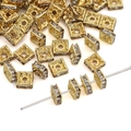 Golden square rhinestone spacers beads for DIY handmade jewelry and bracelet making - Style #08 / 6x6mm (10 Pieces/Pack) / Gold