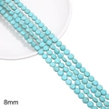 Fil de perles de style turquoise 8mm avec texture marbrée brune pour bijoux DIY - Perles plates et rondes / Environ 55 pcs (8mm) / Turquoise