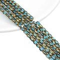 Oval blue glass beads with gold accents and ribbed texture for DIY jewelry making - 4x6MM / Transparent Lake Blue