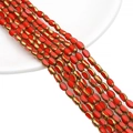 Oval red glass beads with gold trim for DIY jewelry making of bracelets and necklaces - 4x6MM / Solid Orange Red