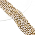 Oval faceted white beads with golden edges for DIY jewelry making and necklaces - 4x6MM / Solid Beige