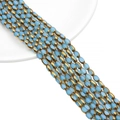 Sky blue oval glass beads with gold trim for DIY jewelry making and necklaces - 4x6MM / Solid Blue