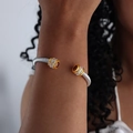 Silver twisted cable open bangle with gold ends and brownish zircon stones - Multi-layer Style / Red Zirconia