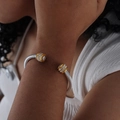 Twisted cable open bangle in silver and gold finish with sparkling zircon stones - Multi-layer Style / White Zircon