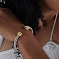 Silver twisted cable open bracelet with purple zircon and gold trim accents - Multi-layer Style / Light Purple Zirconia