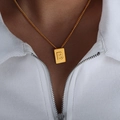 Gold plated square letter B pendant necklace on elegant thin link chain for women - Letter B Style (P1506-B)