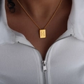 Minimalist gold plated necklace with rectangular letter H pendant on cross chain - Letter H Style (P1506-H)