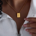 Gold letter I rectangular pendant necklace on a curb chain for women in casual wear - Letter I Style (P1506-I)