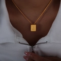 Hip hop gold rectangular necklace with letter J pendant on a minimal steel chain - Letter J Style (P1506-J)