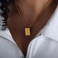 Gold square alphabet necklace with an engraved letter K pendant in titanium steel - Letter K Style (P1506-K)