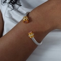Bracelet câble torsadé argenté avec extrémités dorées et cristaux roses pour femme - Style Simple Couche / Zircon Rose