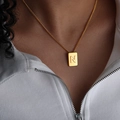 Gold plated hip hop necklace featuring a rectangular letter N pendant on a chain - Letter N Style (P1506-N)