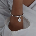Bracciale a maglia serpente argento con charm rotondo pavé e perle luminose - Bracciale Rigido Colore Acciaio (Z239)