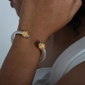 Bracelet câble argenté avec accents dorés et zircons bleus clairs - Style Simple Couche / Zircon Bleu Aqua