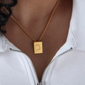 Gold rectangular letter O pendant necklace in hip hop style for women in titanium steel - Letter O Style (P1506-O)