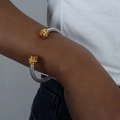 Bracelet câble argenté avec embouts dorés, gemme de zircon rouge et détails de diamants brillants - Style Simple Couche / Zircon Rouge