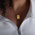 Gold letter P pendant necklace on a square plate with a fine link chain for women - Letter P Style (P1506-P)