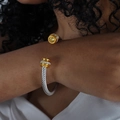 Bracelet câble argenté avec embouts dorés ornés d'une pierre précieuse jaune éclatante - Style Simple Couche / Zircone Jaune