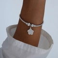 Bracciale a catena snake argento con ciondolo a fiore di cristallo scintillante al polso - Bracciale Rigido Colore Acciaio (Z241)