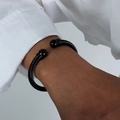 Bracciale rigido minimalista in acciaio inossidabile a corda nera con doppie sfere - Nero (Z015)