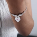 Silver-tone heart bracelet with pink evil eye charm and sparkling pavé beads - Heart Pink Evil Eye Style (E446-Steel Color)