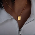 Hip hop gold plated stainless steel square pendant necklace featuring letter S engraving - Letter S Style (P1506-S)