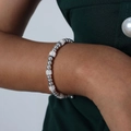 Silver beaded bracelet with micro-pave zircon charms on wrist for a vintage look - E419 Model Style (Steel Color Bracelet) / Steel