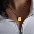 Gold plated square pendant necklace with embossed letter V on stainless steel chain - Letter V Style (P1506-V)