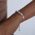 Silver beaded bracelet with pavé rhinestone balls and adjustable toggle closure - E421 Model Style (E421 Steel Color Bracelet) / Steel