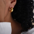 Golden chunky C-shaped hoop earrings with star-set green crystals for women - F067 Green Zirconia Earrings