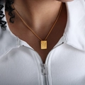 Gold titanium steel square pendant necklace featuring engraved letter W on a slim chain - Letter W Style (P1506-W)