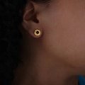 Boucles d'oreilles rondes dorées à l'or 18 carats avec insert noir pour femme - Or Noir Pierre de Verre Rond