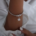 Bracciale a catena snake argento con ciondolo a stella e zirconi scintillanti - Bracciale Rigido Colore Acciaio (Z246)