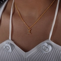 Gold Gemini constellation pendant necklace with sparkling rhinestones on a fine chain - Gemini Style (P1527)