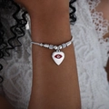 Silbernes Perlenarmband mit Herzanhänger, bösem Blick und Strasssteinen für Damen - Herz Strahlend Rot Stil (E450-Rot Tropf Stahl)