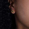 Boucles d'oreilles vintage plaquées or 18k avec pierre verte ronde et zircon blanc - Or Vert Pierre de Verre Rond