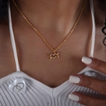 Aquarius zodiac necklace in gold finish with micro-p镶 diamonds on a thin chain - Aquarius Style (P1527)
