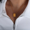 Gold plated stainless steel necklace with rectangular initial Y pendant for women - Letter Y Style (P1506-Y)